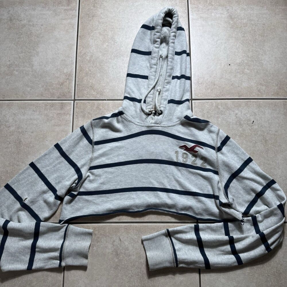Y2K Hollister California Women's L Crop Top Gray Hoodie Lightweight Activewear